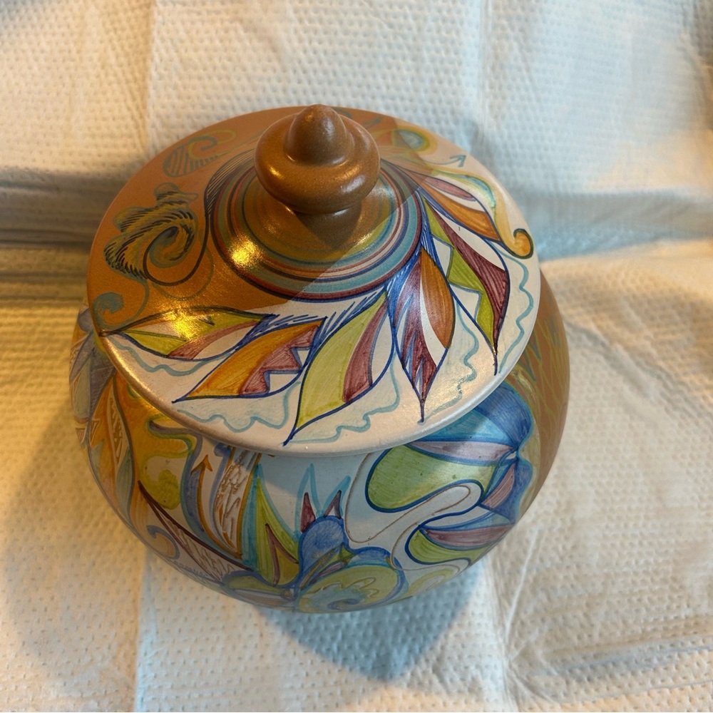 VTG Ceramic Italy Monica Grande Handcrafted Ceramic Art Jar Multicolor Abstract - Picture 2 of 8